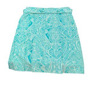 Talbots Womens Paisley A-Line Skirt Size 10 Turquoise & White Beach Cottagecore